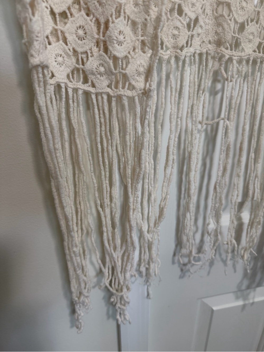 Rebellion Again Cream Off White Crochet Style Boho Cardigan Duster Fringe Size M - Picture 7 of 11